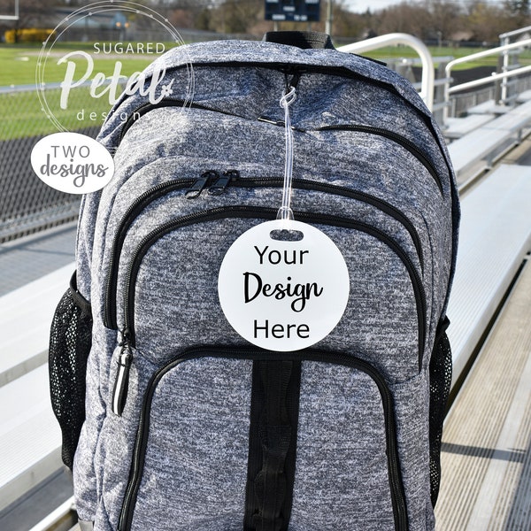 2 Designs | Mockup Sports Bag Name Tag w/ Slat Hole | Digital Download JPG & PNG Round Name Tag Sports Luggage Backpack Sublimation Mock up