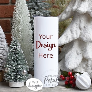 2 Designs | Mockup 20 oz Tall Skinny Tumbler | Digital Download JPG & PNG | Dye Sublimation Template l Christmas Tree Holiday Theme | Mockup