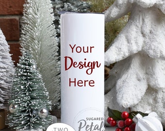 2 Designs | Mockup 20 oz Tall Skinny Tumbler | Digital Download JPG & PNG | Dye Sublimation Template l Christmas Tree Holiday Theme | Mockup