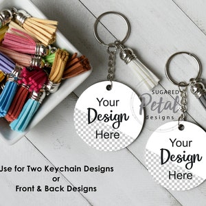 Double Round Keychain Tassel Mockup | Digital Download JPG & PNG Files | Sublimation Template | Easy to Use PNG Keychain | Front Back Mockup