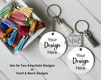 Double Round Keychain Tassel Mockup | Digital Download JPG & PNG Files | Sublimation Template | Easy to Use PNG Keychain | Front Back Mockup