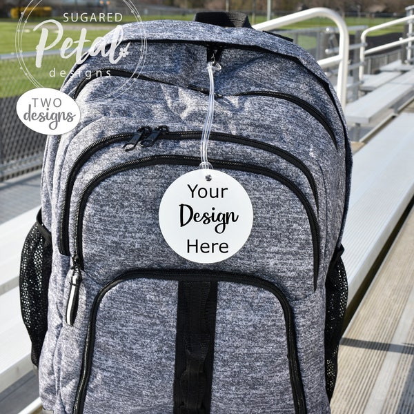 2 Designs | Mockup Sports Bag Name Tag w/ Round Hole | Digital Download JPG & PNG Round Name Tag Sports Luggage Backpack Sublimation Mock up