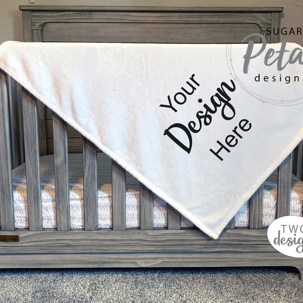 2 Designs | Baby Blanket Mock-up Boy Girl | Digital Download JPG Template | Infant Newborn Plush Velour White Crib Mockup
