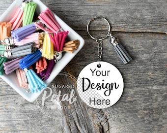 Round Keychain with Tassel Mockup | Digital Download JPG and PNG Files | Sublimation Template | Easy to Use PNG Keychain | Mockup