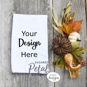 2 DESIGNS | Microfiber Kitchen Towel Mockup Folded and Flat Lay | Digital Download JPG | Thanksgiving Fall Themed Mock-up