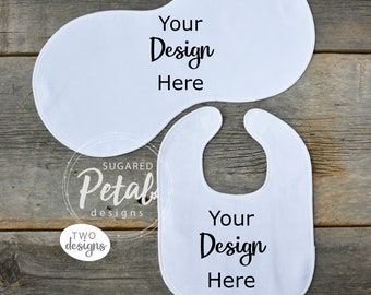 Baby Bib & Burp Cloth Mock-up Boy Girl | Digital Download JPG Template | Infant Newborn Velour Bib Peanut Burp Cloth Barn Wood Mockup