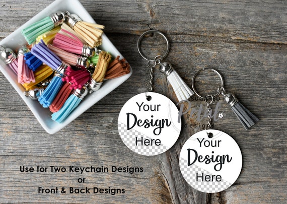 Double Round Keychain Tassel Mockup | Digital Download JPG & PNG Files | Sublimation Template | Easy to Use PNG Keychain | Front Back Mockup