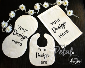 Baby Bib, Burp Cloth & Lovey Lovie Mock-up Boy Girl  Digital Download JPG Template Infant Newborn Velour Bib Peanut Burp Cloth Mockup
