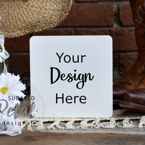 2 Designs | 4 Images Mockup 6x6 Square Sign Board | Cowboy Boot & Hat ...