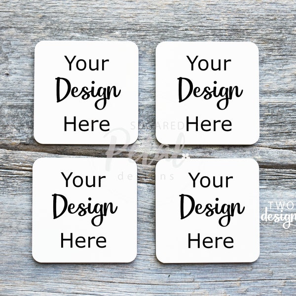 2 Designs | Square Coaster Mockup Quad & Double Barn Wood Background Digital Download JPG PNG Sublimation Template Square Four Two Mockup