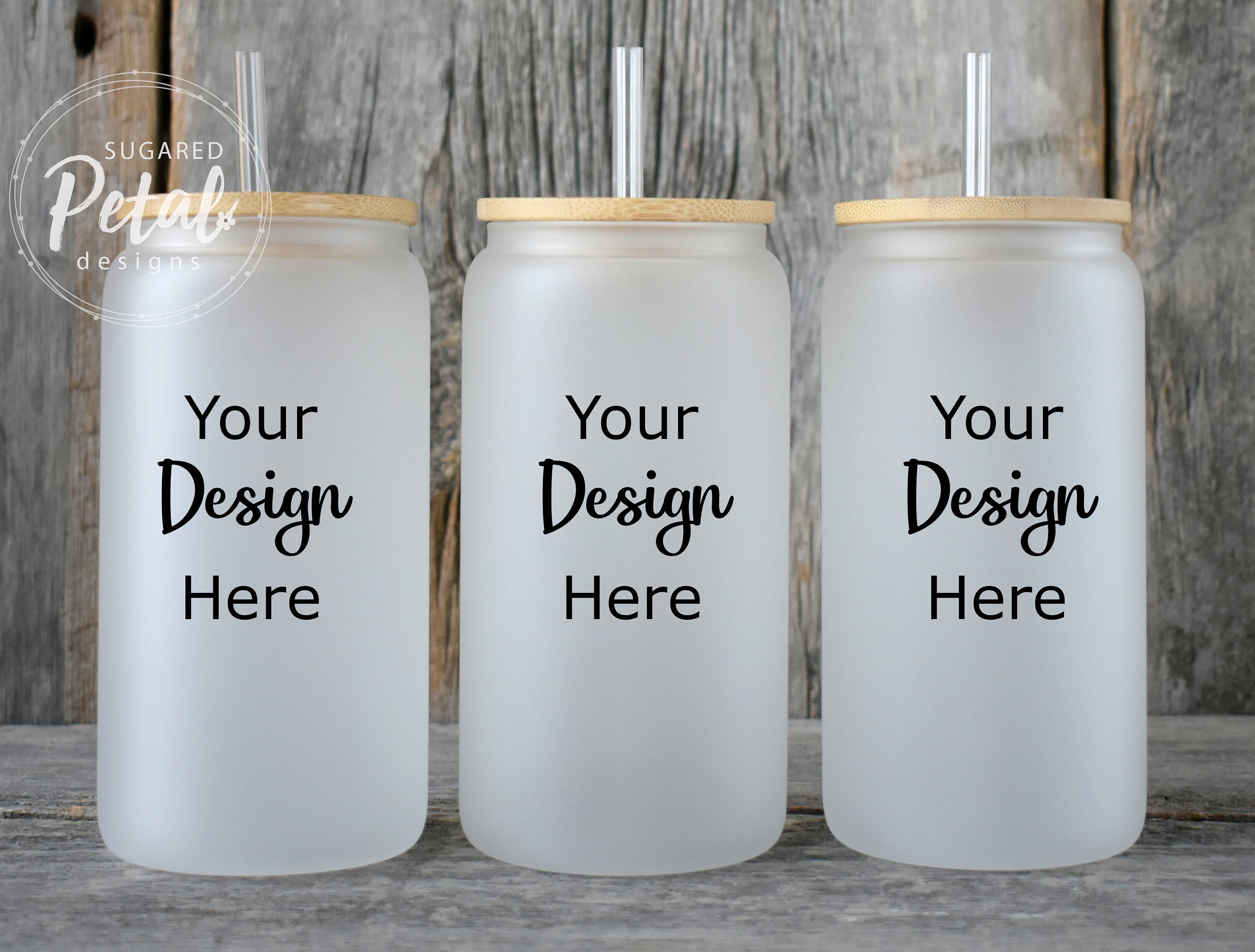 3 Designs Mockup Frosted Glass Can Full Wrap Empty Coffee Etsy