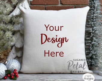 2 Designs | Mockup Pillow Case Linen | Digital Download JPG Sublimation | Mockup Christmas Tree Holiday Theme | Mockup
