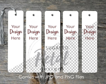 Mockup 5 Bookmark | Digital Download JPG & PNG Aluminum Bookmark | Easy PNG included | Sublimation Template 5 Five Bookmark Tassel Mock up