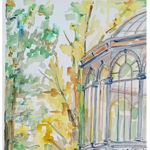 Madrid Print - Palacio de Cristal de Madrid - Acuarela - Descarga de archivo digital - Madrid Ilustracion - Pintado y coloreado a mano