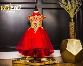 gold and red dress