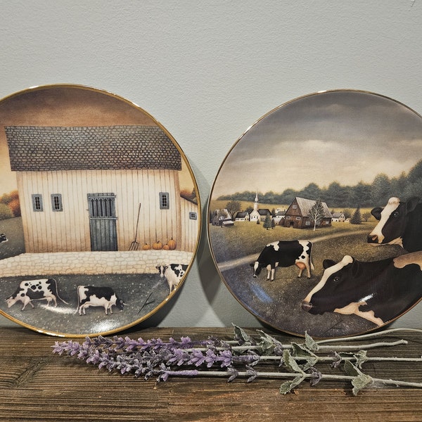 Franklin Mint Heirloom American Collector's Limited Edition and Discontinued Cow Plates "Grazing in the Grass" and "Autumn Grazing"