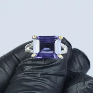 Alexandrite Emerald Ring Ring, Large Alexandrite Engagement Ring, Women Bold Color Change Alexandrite Ring, Solid 925 Silver, Gift her