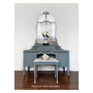 Custom order option. Antique Vanity with Mirror and Stool. Antique Dressing Table. Vintage Makeup Table. Blue Antique Vanity.