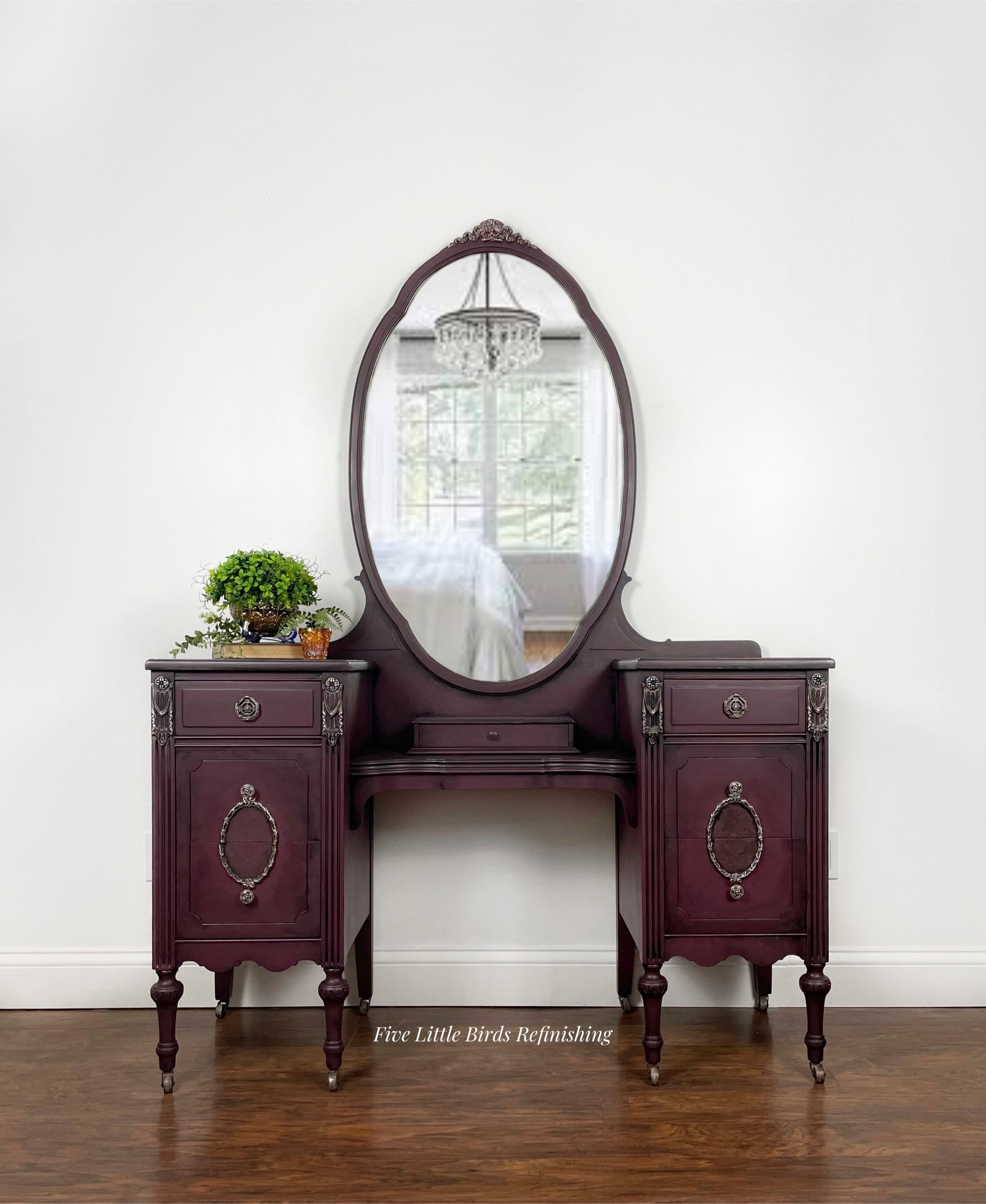 dressing table purple Custom Order Option. Antique Vanity With Mirror. Vintage Dressing Table.  Woman's Makeup Station. Purple Vanity Table