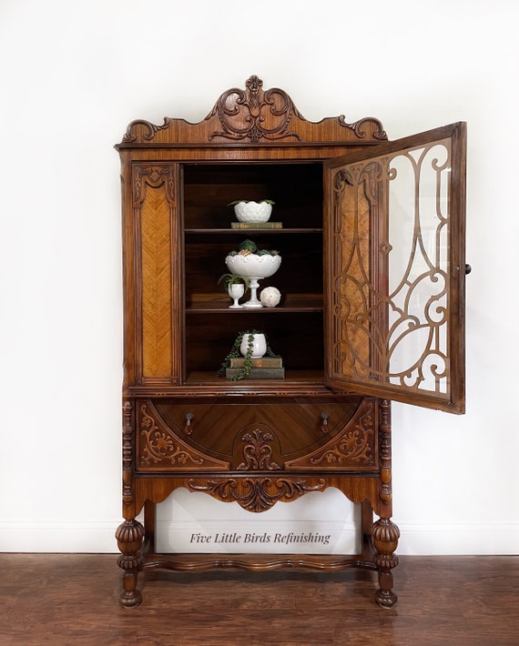 Painted Indian Glass Book Cabinet - 1920's Painted Indian Glass Book Cabinet - 1920's