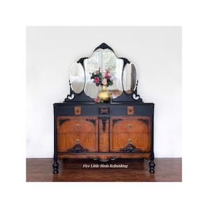 Custom order option. Antique Dresser With Mirror. Vintage Chest of Drawers. 1930s Jacobean Dresser.