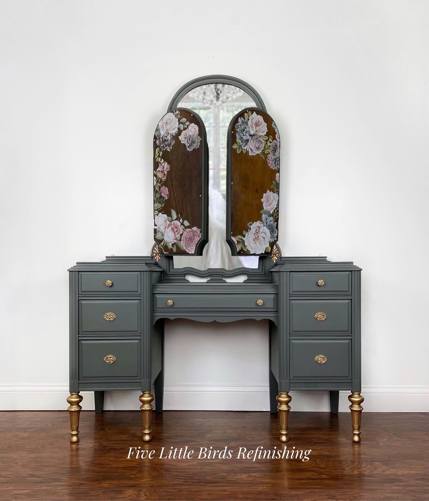Custom Order Option. Antique Vanity With Tri-fold Mirror. Vintage