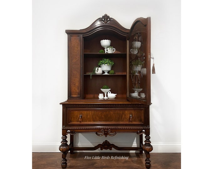 Antique China Cabinet. Vintage Display Cabinet. Jacobean China Cabinet ...
