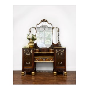 Custom order option. 1930s Antique Vanity. Jacobean Vanity. 1935 Depression Era Vanity Table. Vintage Vanity With Mirror.