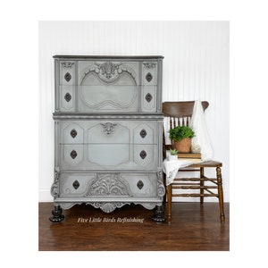 Custom order option. Gray Antique Dresser. Painted Tall Chest of Drawers. Vintage Dresser. Vintage Bedroom Furniture. Jacobean Dresser.