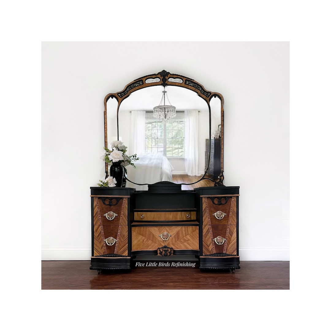 Antique Art Deco Vanity With Mirror. Painted Makeup Station. Etsy