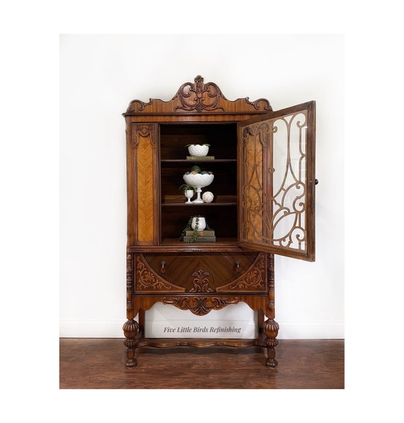 Painted Indian Glass Book Cabinet - 1920's Painted Indian Glass Book Cabinet - 1920's