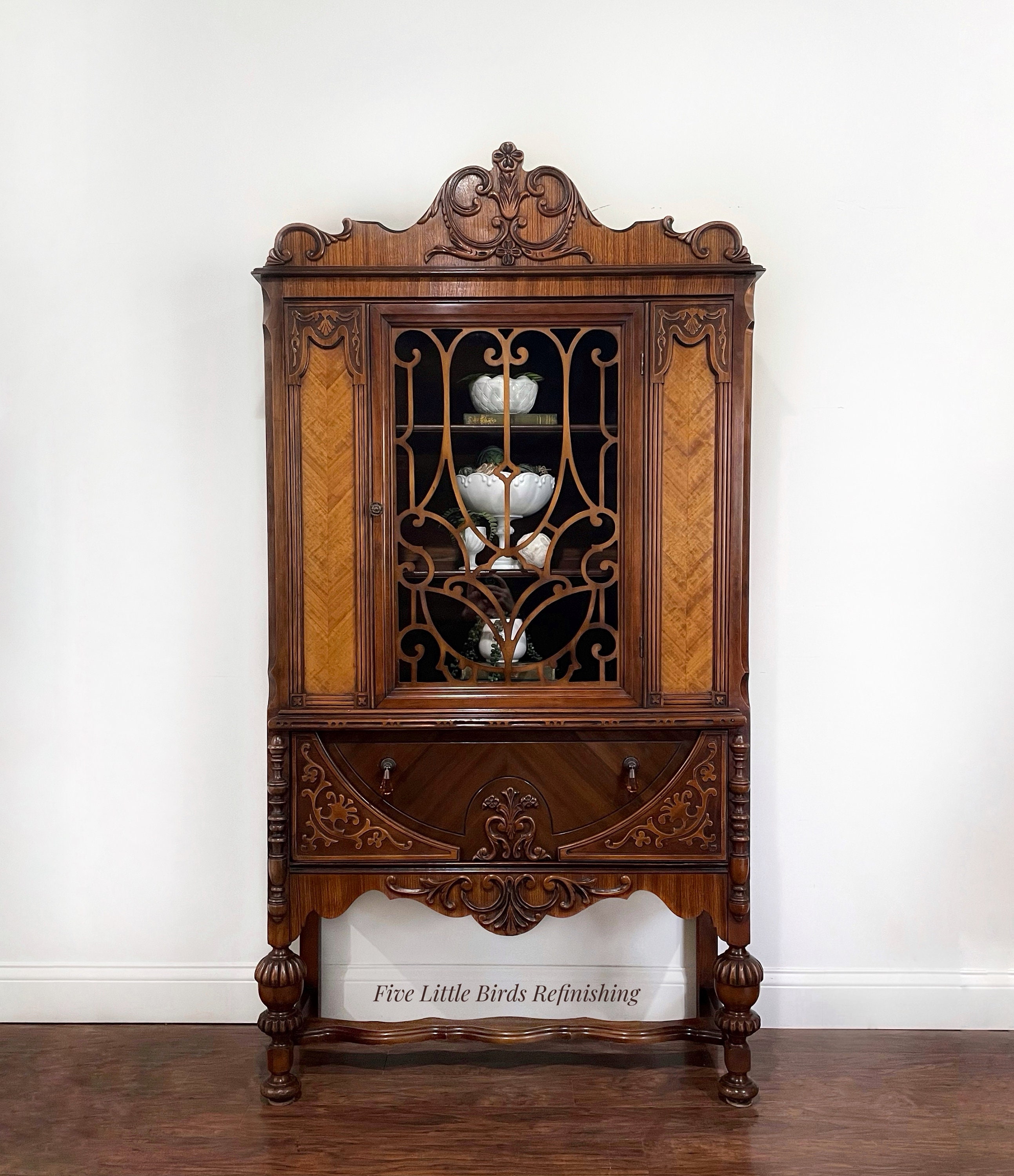 Vintage Indian Painted Glazed Display Cabinet - Ca 1920 Vintage Indian Painted Glazed Display Cabinet - Ca 1920