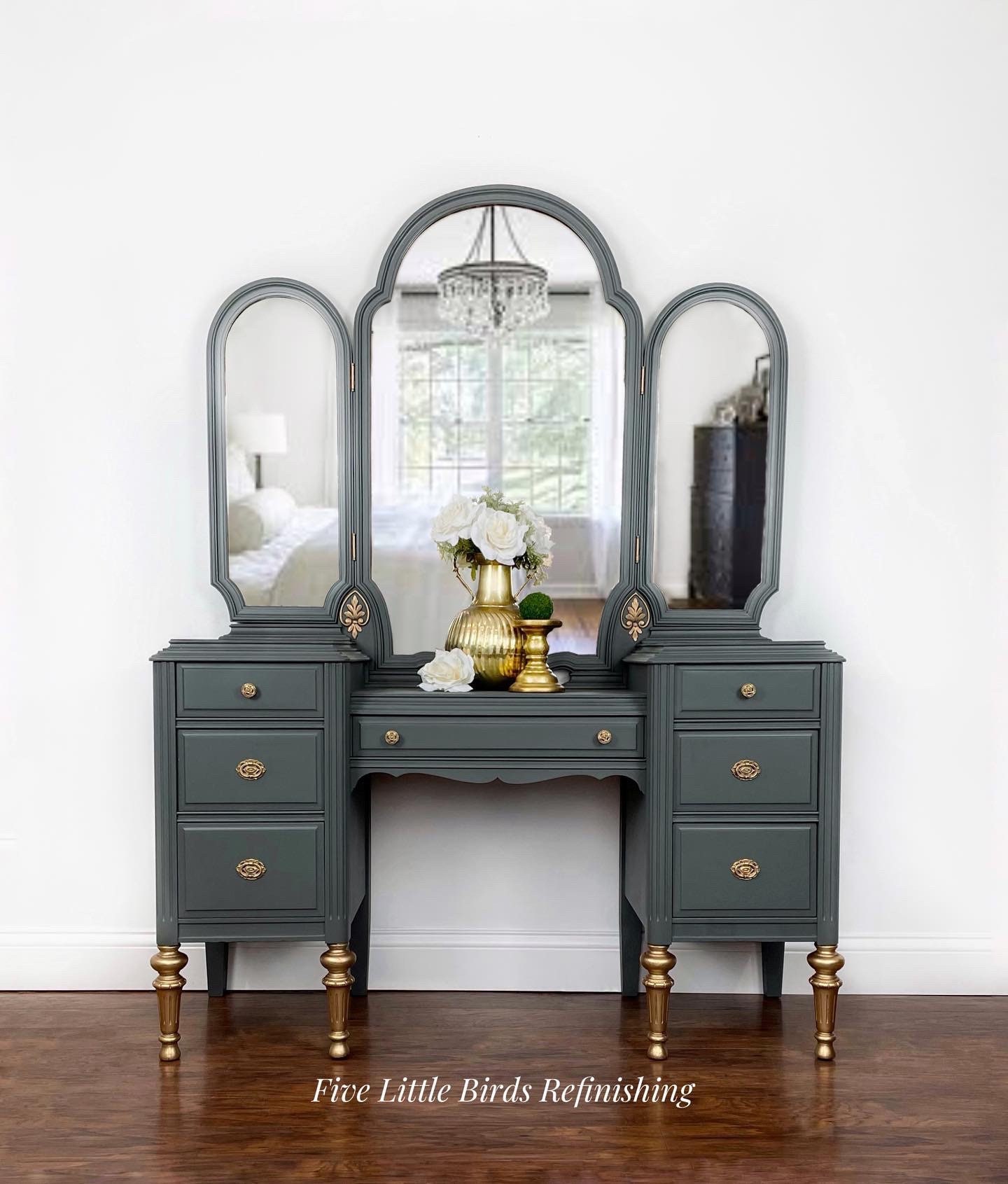 Custom Order Option. Antique Vanity With Tri-fold Mirror. Vintage
