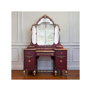 Custom order option. Antique Cinderella Vanity With Mirror. Vintage Dressing Table and Stool. Woman’s Makeup Station. Jacobean Vanity.