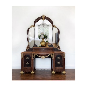 Custom order option. 1930s Antique Vanity. Jacobean Vanity. 1935 Depression Era Vanity Table. Vintage Vanity With Mirror.