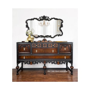 Custom order option. Antique Buffet. Black Antique Sideboard. Vintage Credenza. Dining Room Server. Refinished Entryway Cabinet.