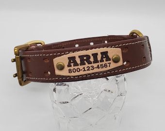 Heavy Duty Breathable Leather Dog Collar with Name Tag, Personalized Custom Engraved Dog Collar, Thick Dog Collar with Safety Ring, S - XL