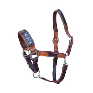 BlazingPaws Darlington Luxury Leather Western Horse Show Halter in Tan Brown with Solid Brass Hardware, Padded, Fancy Crystal Studded Unique