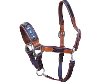 BlazingPaws Darlington Luxury Leather Western Horse Show Halter in Tan Brown with Solid Brass Hardware, Padded, Fancy Crystal Studded Unique