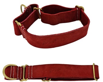 Vibrania Martingale Leather Dog Collar for Large Dogs, w Solid Brass Hardware and Adjustable Thick Soft Distressed Leather