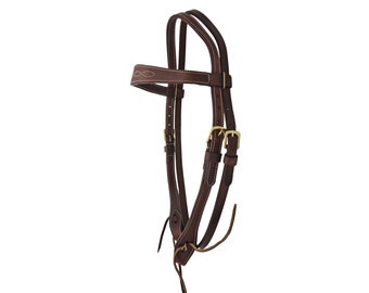 BlazingPaws Stallington Premium Harneto Leather Headstall with Solid Brass Fittings, for Pony and Full Size Horse
