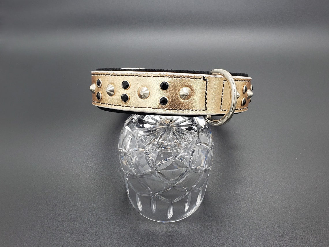 Gangsta Dawg Luxury Gold Leather Dog Collar With Bling Crystal Etsy