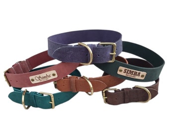 Super Soft 1.5 inch Wide XXL Personalized Distressed Leather Dog Collar with Name, Vintage Antique Thick Leather Dog Collar for Large Dogs
