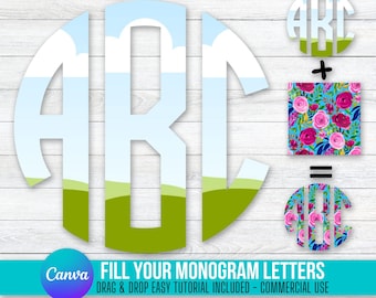 Fill your own Monogram Letters on CANVA with Commercial Use Allowed Drag and Drop Alphaset Alphabet Letters PNG Editable Canva Frame Designs