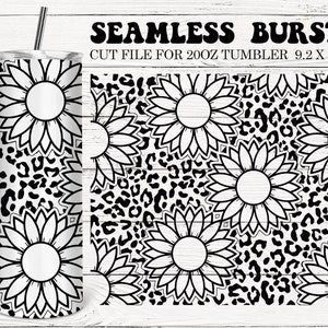 Sunflower Burst SVG Template,  Western Leopard Seamless Burst Template, Peekaboo Designs, Scratch Tape, Glitter Tumbler Designs PNG DXF