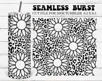 Sunflower Burst SVG Template,  Western Leopard Seamless Burst Template, Peekaboo Designs, Scratch Tape, Glitter Tumbler Designs PNG DXF