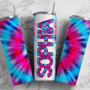 Gobelet Tie Dye 20 oz avec ensemble de lettres Doodle assorties PNG