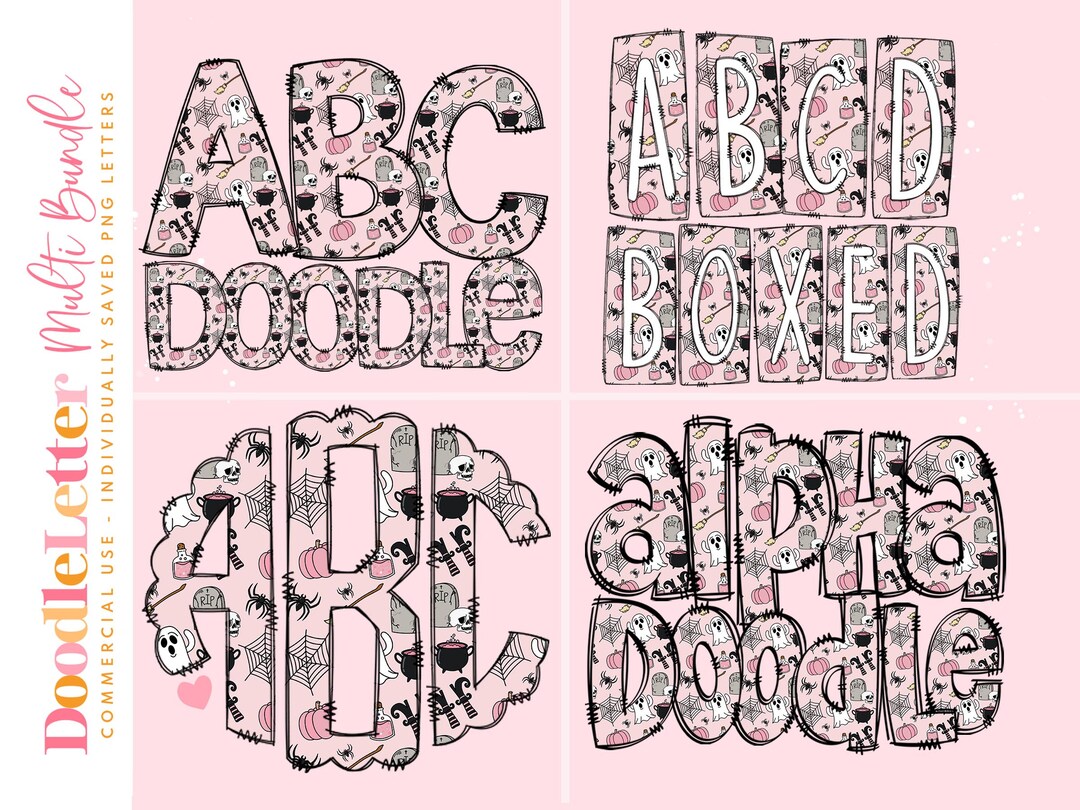 Pink Halloween Mega Doodle Letter Bundle, Alphabet Set, Clip Art ...