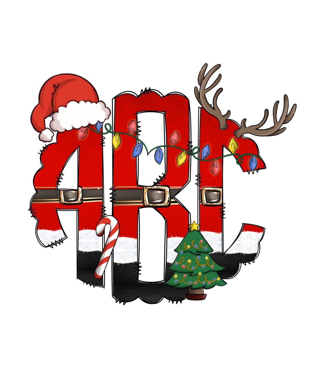 Christmas Monogram Letters With Clip Art, Holidays Sublimation PNG ...