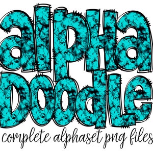 Pacote PNG de letras do alfabeto Wester turquesa, letras de Doodle de Country Rock, Doodle de alfabeto desenhado à mão, desenhos de conjuntos alfa de sublimação PNG